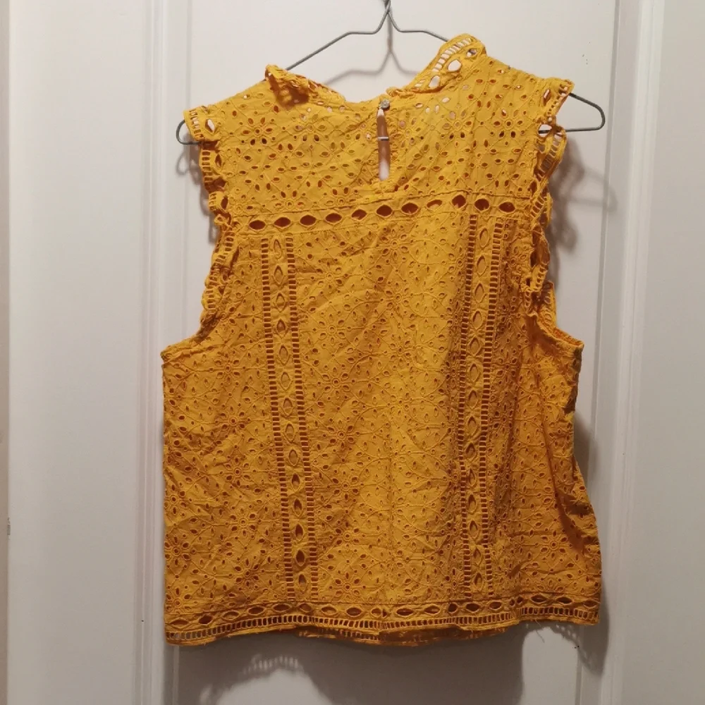 Anthropologie Yellow Eyelet Ruffle Blouse - Picture 3 of 8